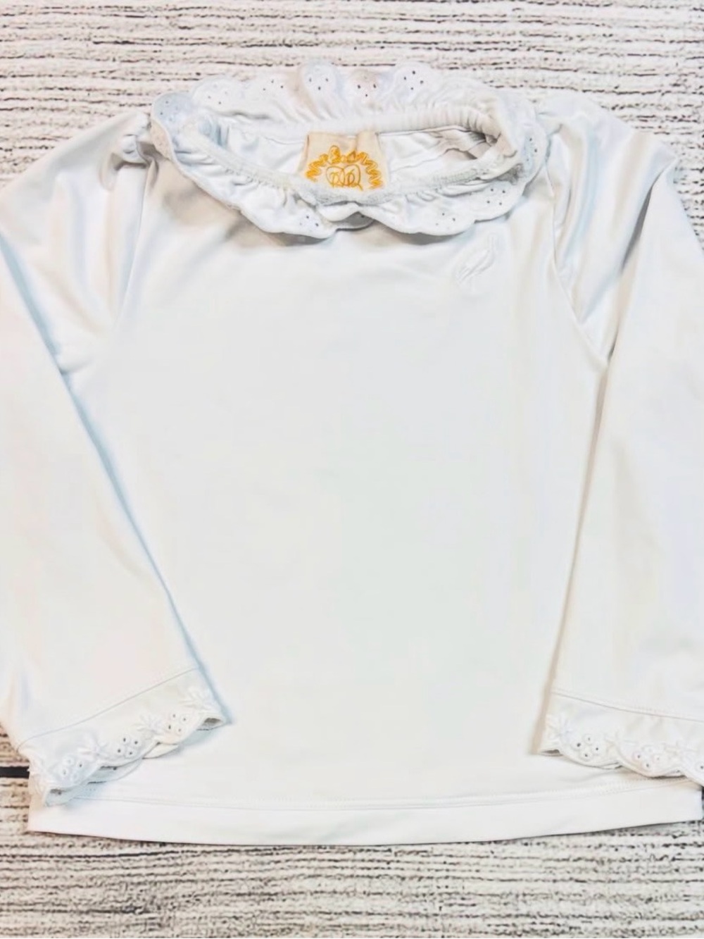 The Beaufort Bonnet Company White Kids Rashguard with Eyelet Ruffle Collar